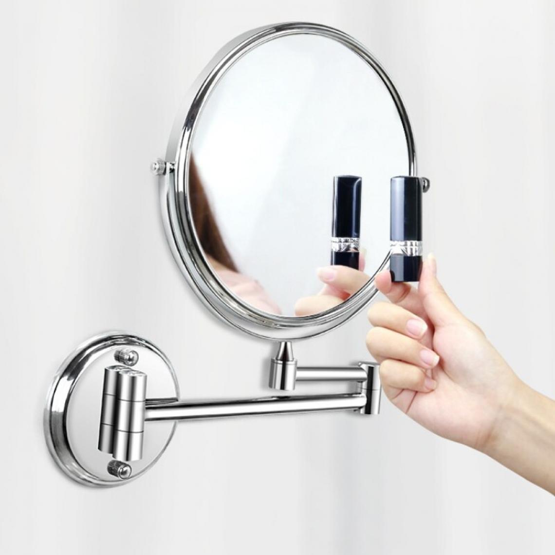 Universal - Miroir de maquillage de salle de bains 8 pouces maquillage pliant 3x loupe mural double face chambre ronde chambre à coucher cadre pivotant miroir(Argent) - Miroir de salle de bain