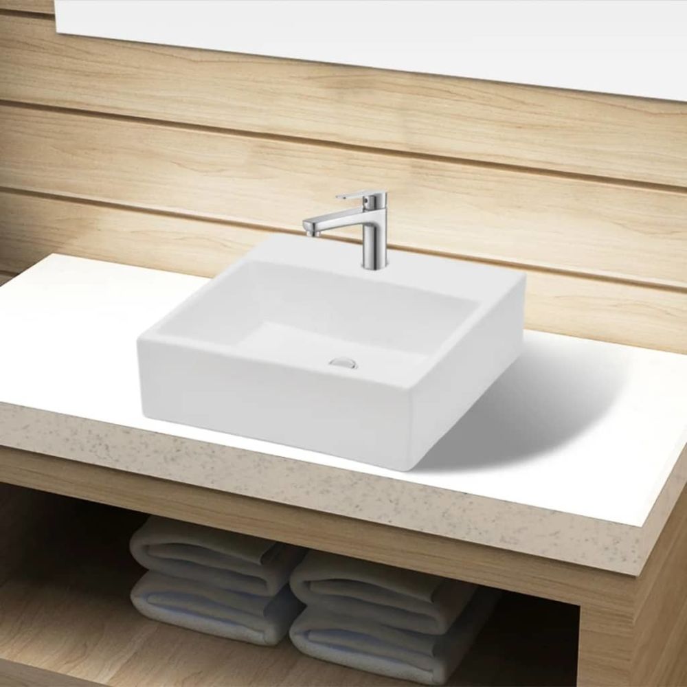 marque generique - Moderne Éviers et lavabos serie Jérusalem Lavabo carré à trou pour robinet Céramique Blanc - Lavabo