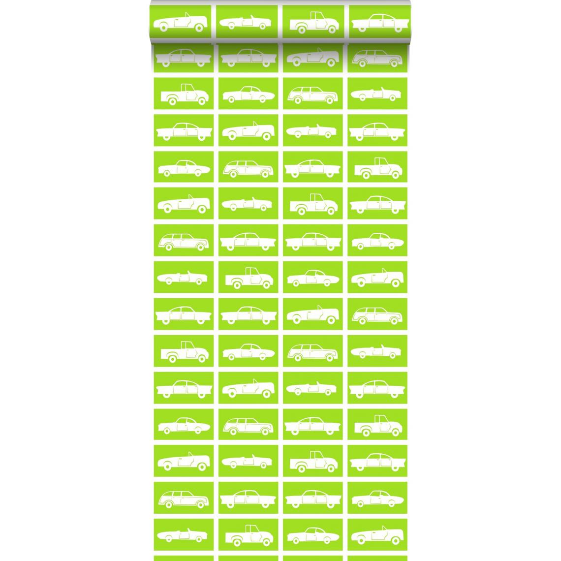 ESTAhome - ESTAhome papier peint voitures vert citron - 115829 - 53 cm x 10,05 m - Papier peint
