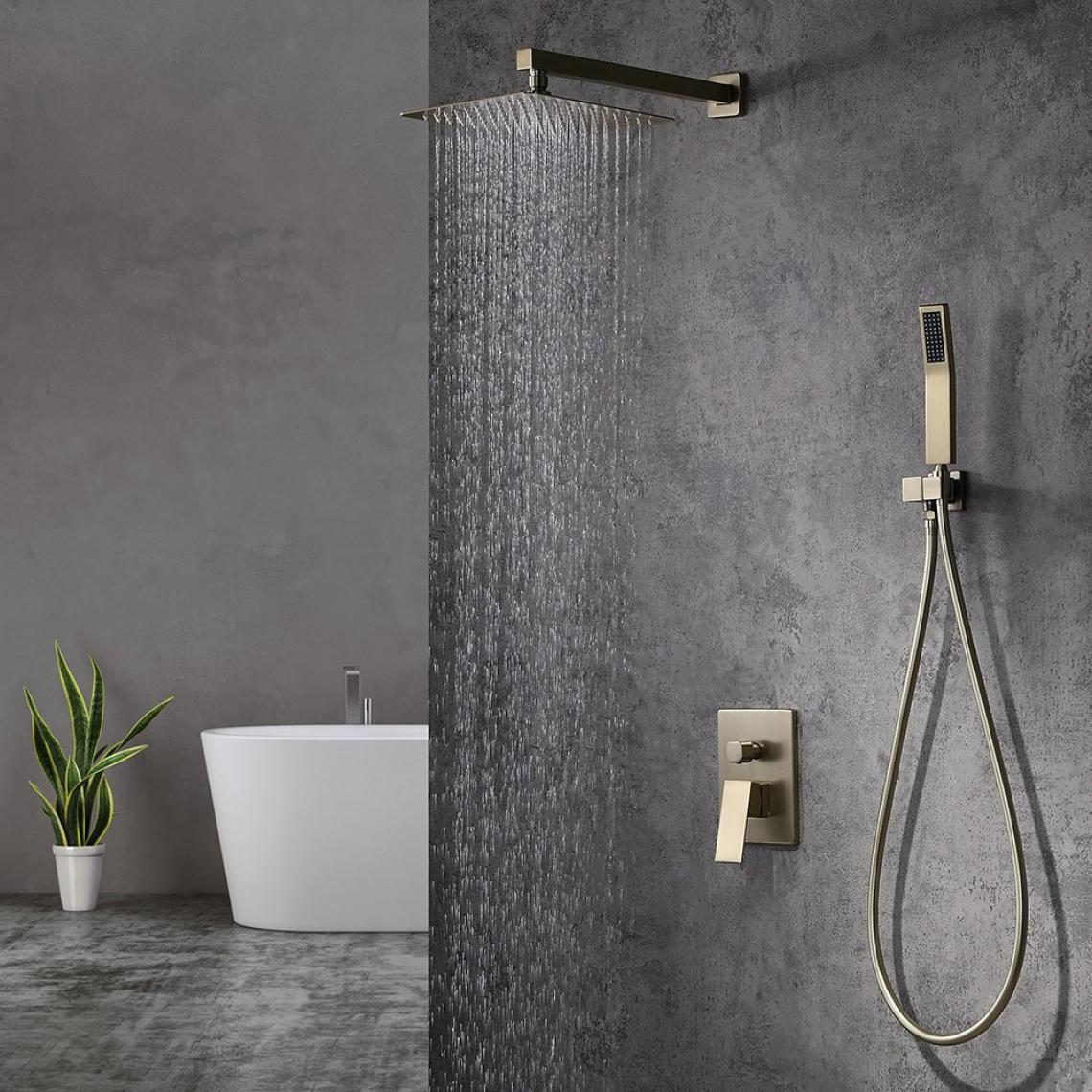 Kroos - Composition de douche avec tête de douche 300 mm - Doré brossé - Mitigeur douche