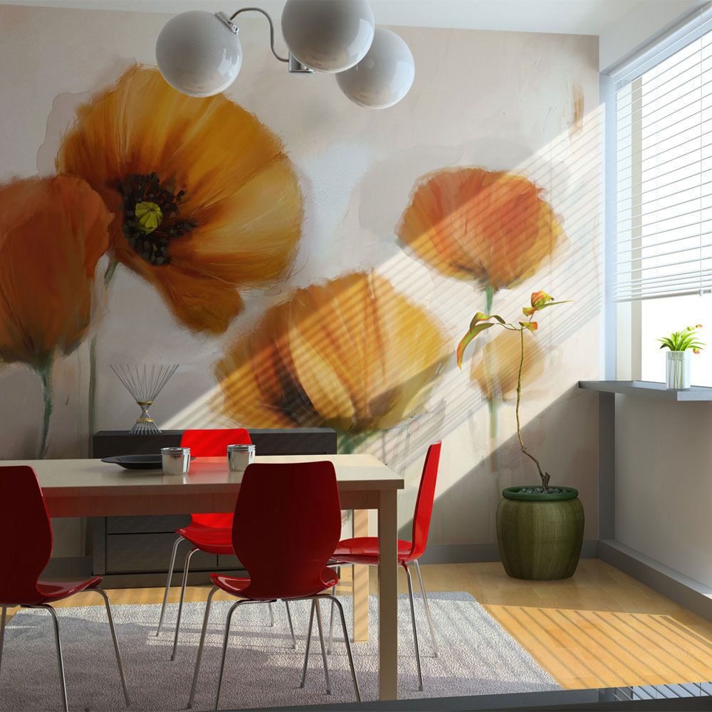 Bimago - Papier peint - poppies - vintage - Décoration, image, art | Fleurs | Coquelicots | 400x270 cm | XXl - Grand Format | - Papier peint