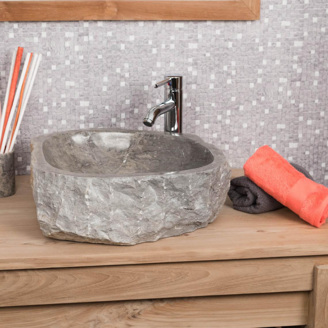 Wanda Collection - Grande Vasque de salle de bain à poser ROC en marbre gris - Vasque