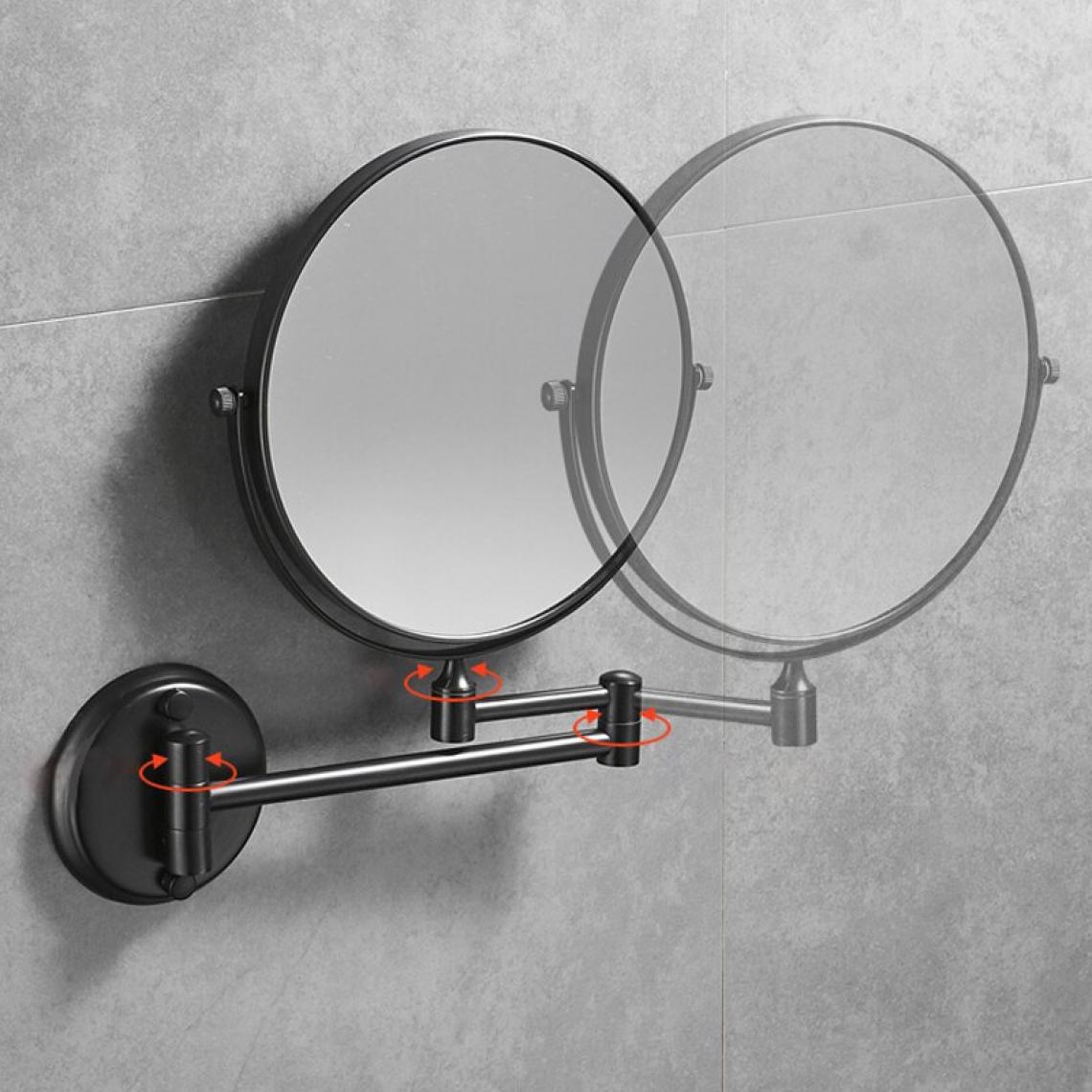 Universal - Miroir de salle de bains 8'rond miroir de maquillage mural 3x1 loupe noir laiton double face beauté 360 miroir de salle de bains tournant |(Le noir) - Miroir de salle de bain