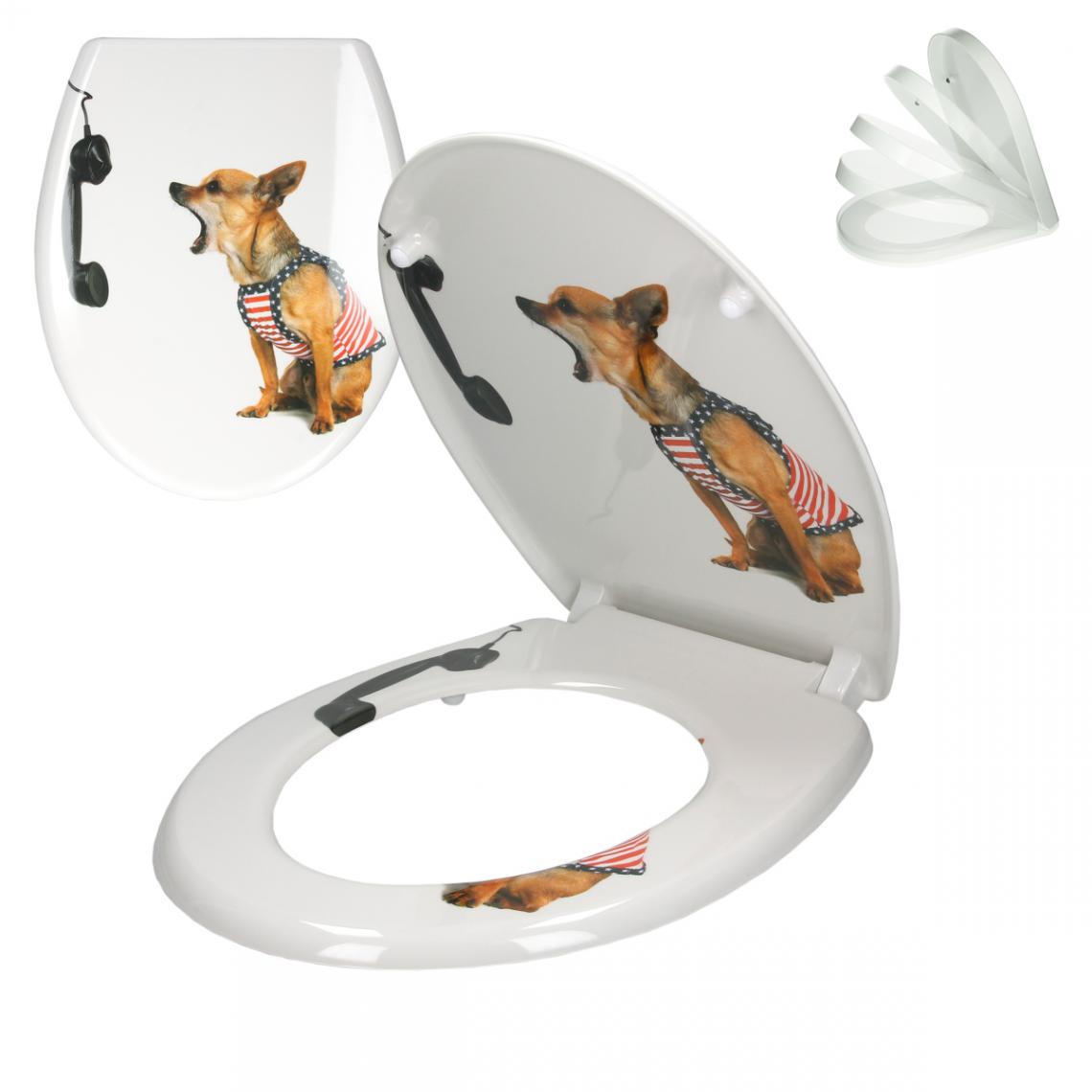 Ecd Germany - Couvercle des toilettes chien Téléphone à fermeture souple avec Easy Fix - Abattant WC