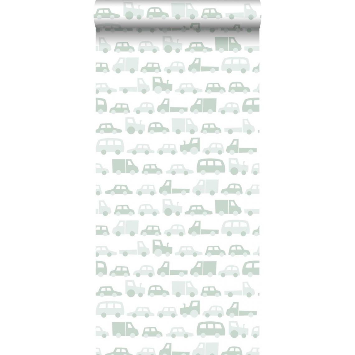 ESTAhome - ESTAhome papier peint voitures vert menthe grisé - 139043 - 0.53 x 10.05 m - Papier peint