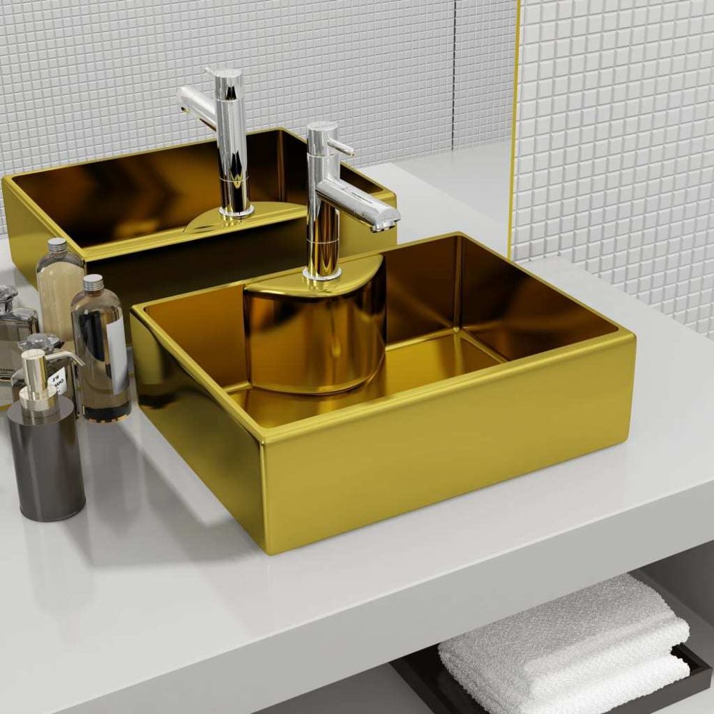 marque generique - Stylé Éviers & lavabos gamme Reykjavik Lavabo avec trou pour robinet 48 x 37 x 13,5 cm Céramique Doré - Lavabo