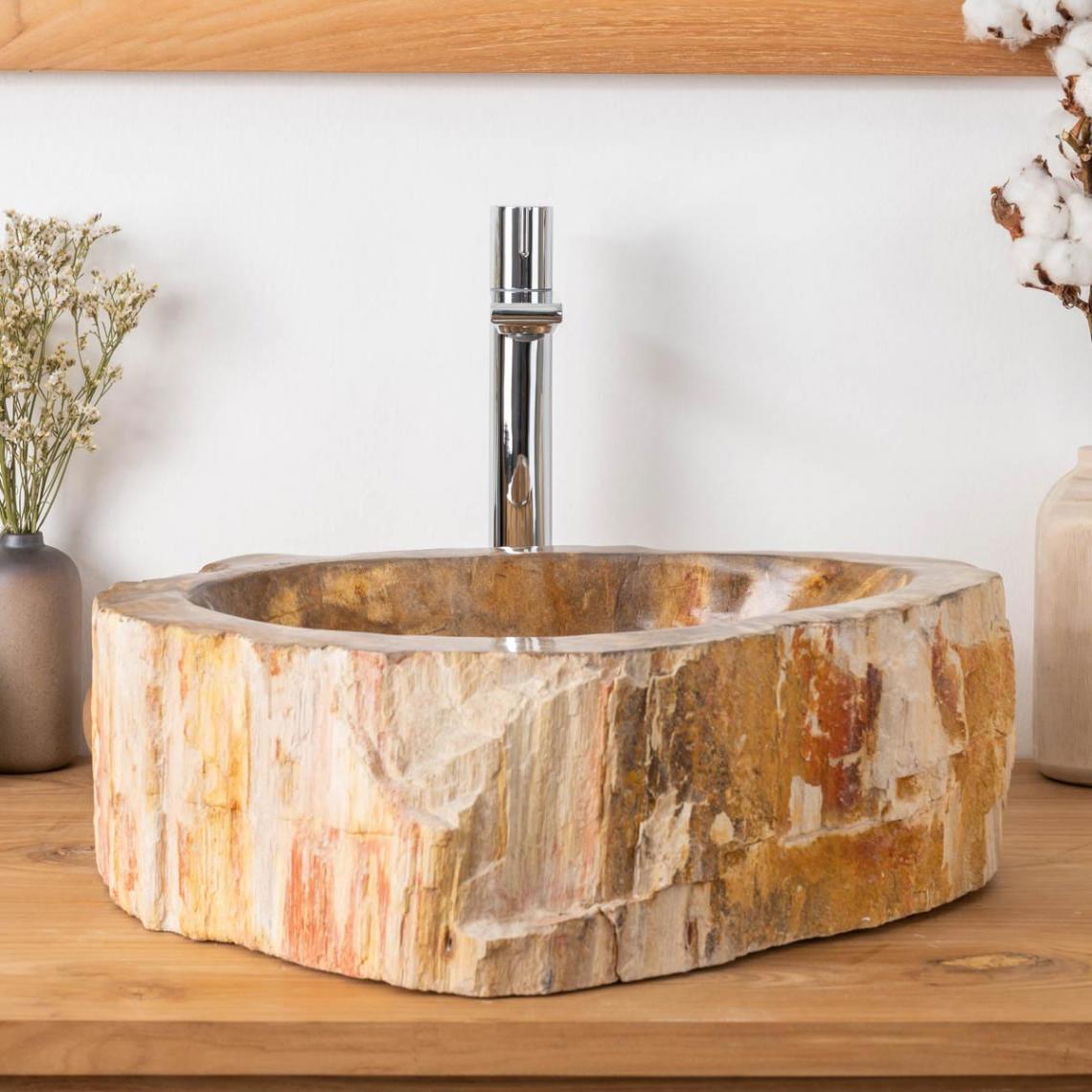 Wanda Collection - Vasque salle de bain en bois pétrifié fossilisé brun 45 cm - Vasque