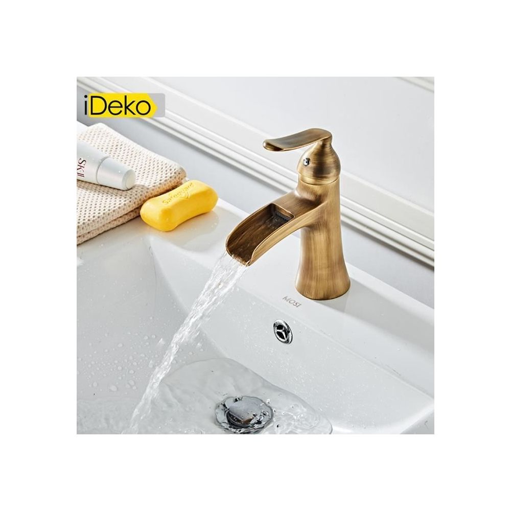 Ideko - iDeko® Robinet salle de bain de lavabo cascade vintage style mono laiton céramique - Lavabo