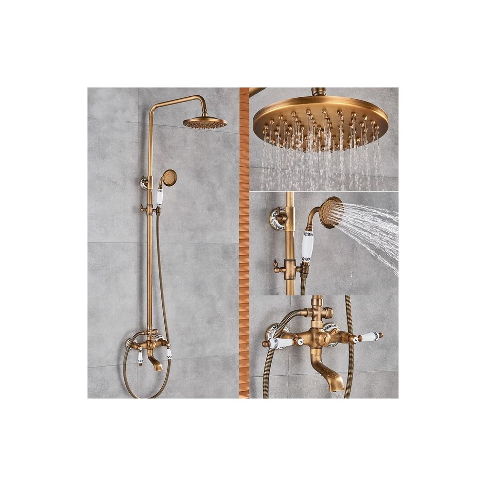 Lookshop - Colonne de douche en laiton antique avec douchette de pluie et pommeau de douche - Colonne de douche