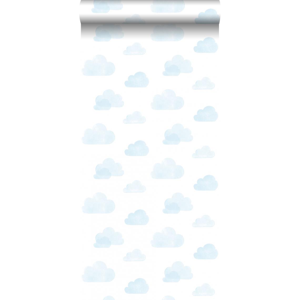 ESTAhome - ESTAhome papier peint nuages tamponnés bleu clair et blanc - 138930 - 53 cm x 10.05 m - Papier peint