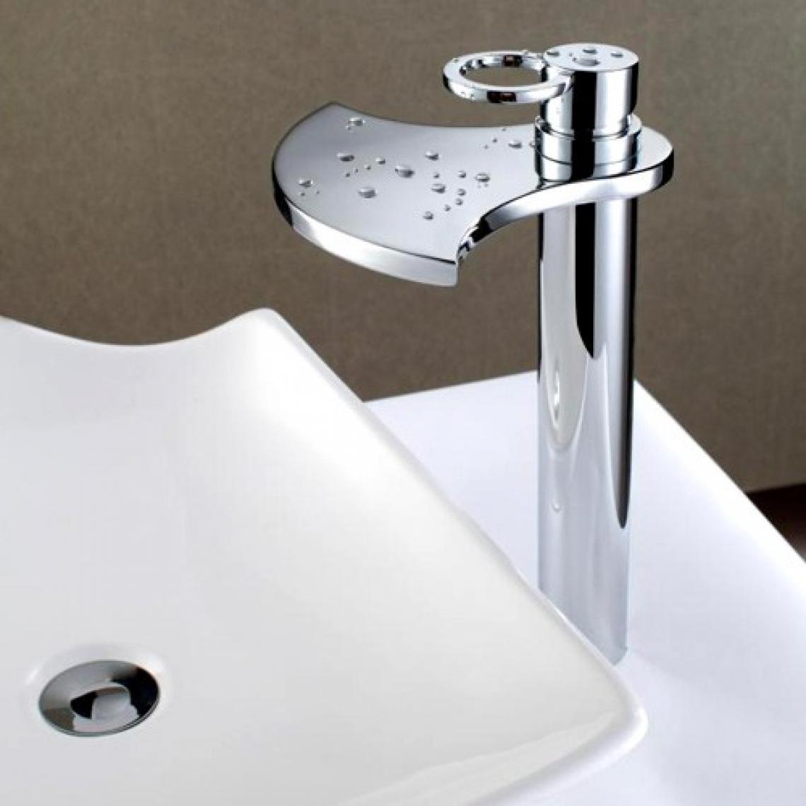 Kroos - Robinet lavabo surélevé moderne avec bec en cascade en chromé poli - Robinet de lavabo