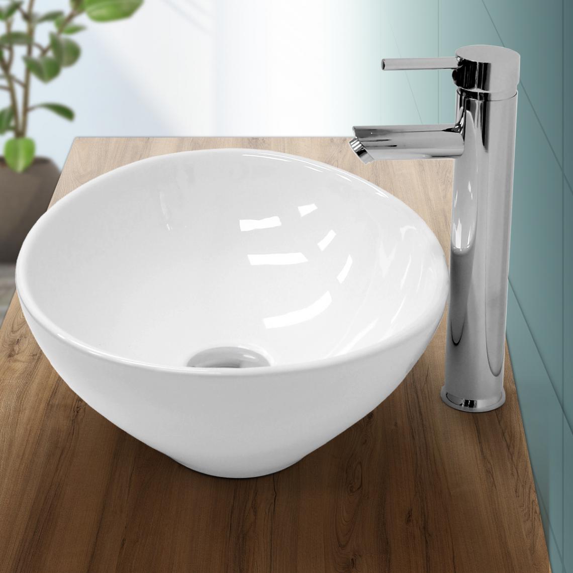 Ecd Germany - Lavabo ovale en céramique vasque à poser lave-mains salle de bain 410x330x142mm - Vasque