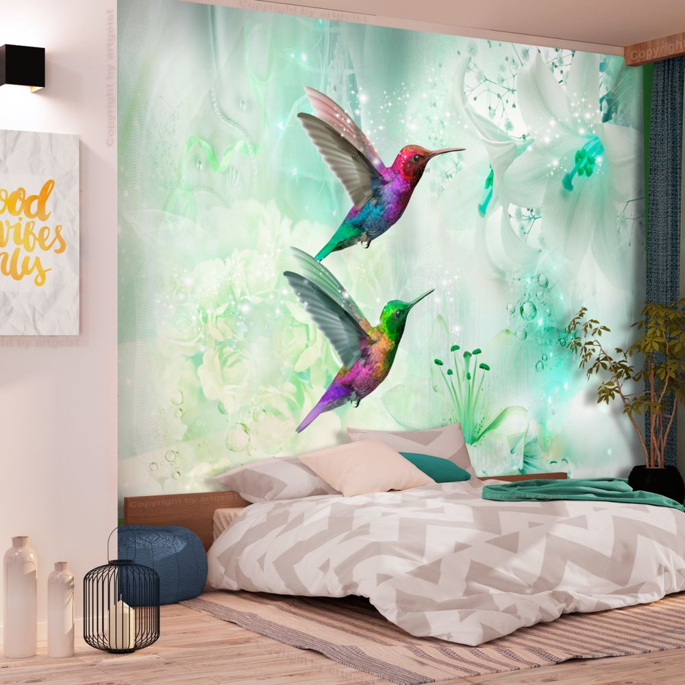 marque generique - 350x245 Papier peint Animaux Esthetique Colourful Hummingbirds (Green) - Papier peint