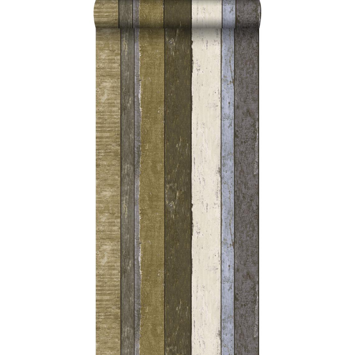 ESTAhome - ESTAhome papier peint imitation bois marron et vert kaki - 138253 - 53 cm x 10,05 m - Papier peint