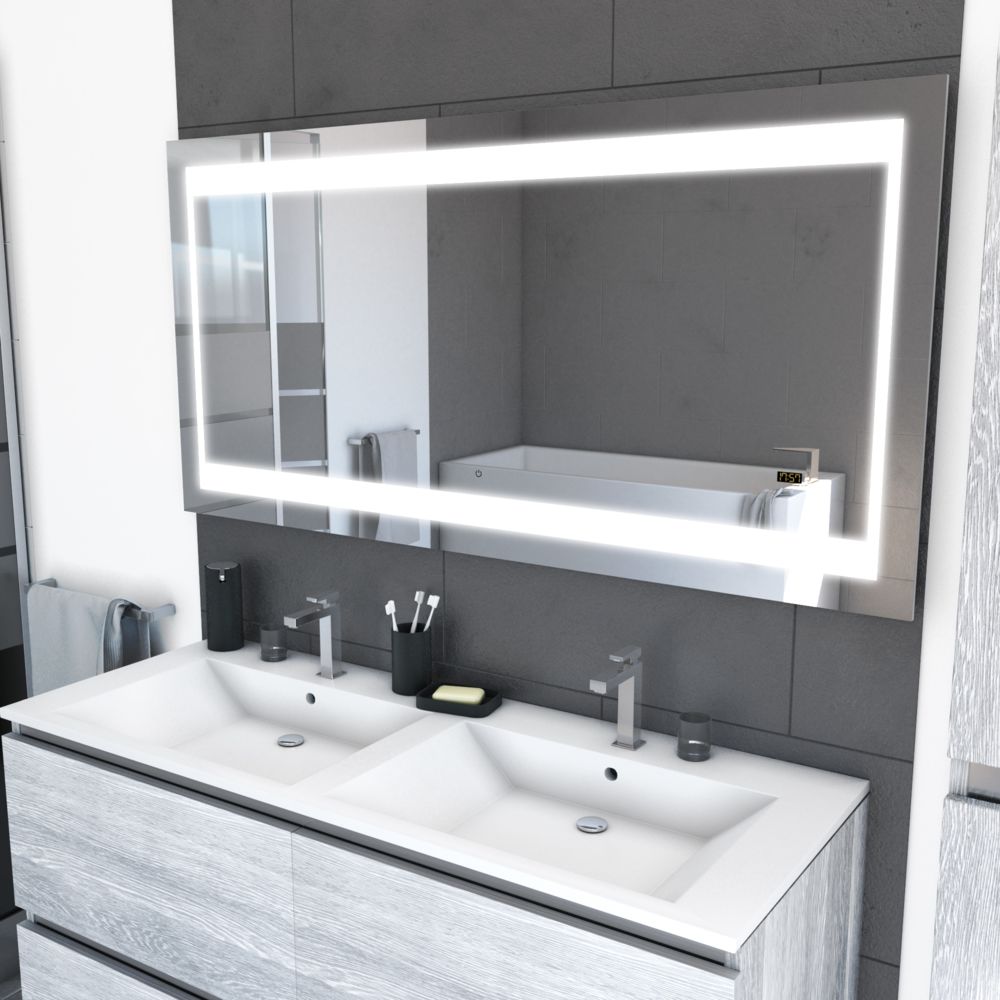 Aurlane - Miroir salle de bain LED auto-éclairant CHRONOS 140x70cm - Miroir de salle de bain