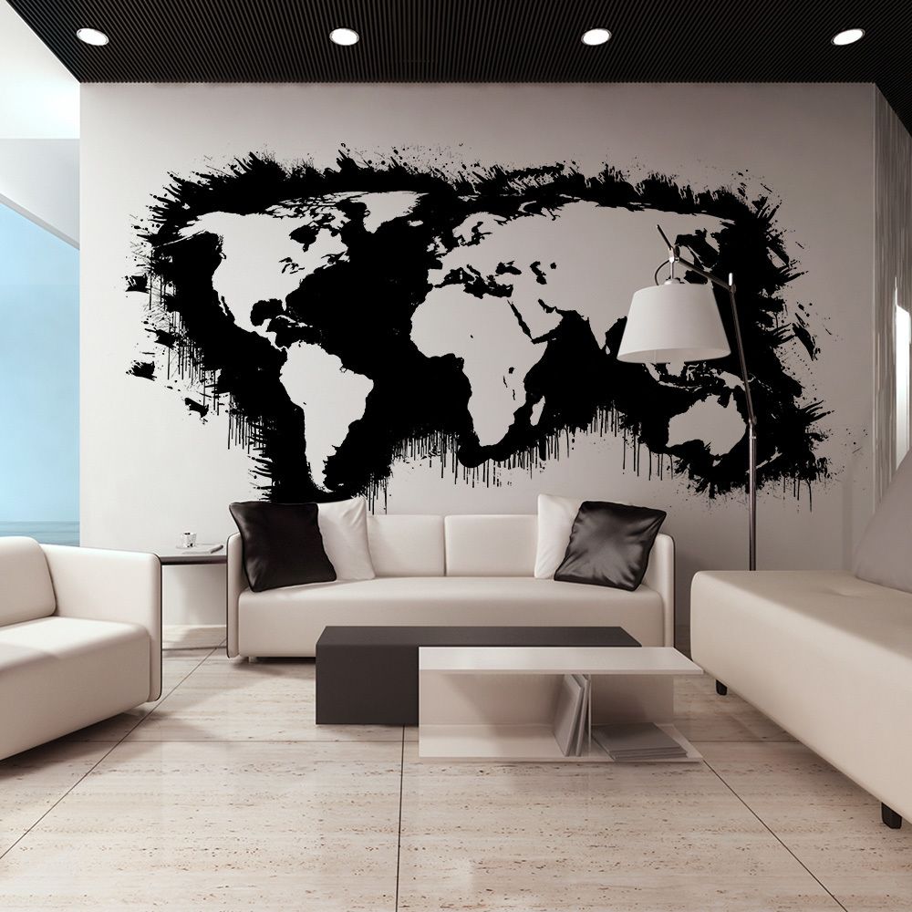 Bimago - Papier peint XXL - White continents, black oceans... - Décoration, image, art | Carte du monde | 550x270 cm | XXl - Grand Format | - Papier peint