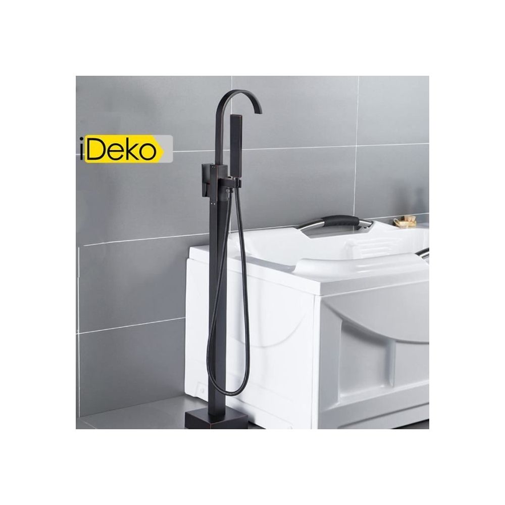 Ideko - iDeko® Robinet de baignoire ilot sur Pied salle de bain douche verticale sans Douchette Noir - Robinet de baignoire