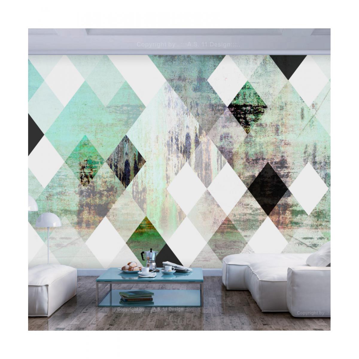 Artgeist - Papier peint - Rhombic Chessboard (Green) 100x70 - Papier peint