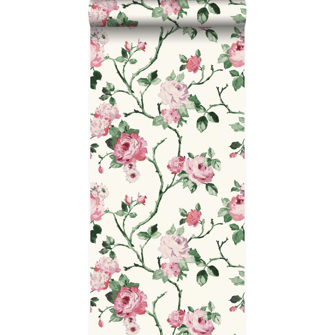 Origin - Origin papier peint fleurs blanc et rose clair - 347434 - 53 cm x 10,05 m - Papier peint