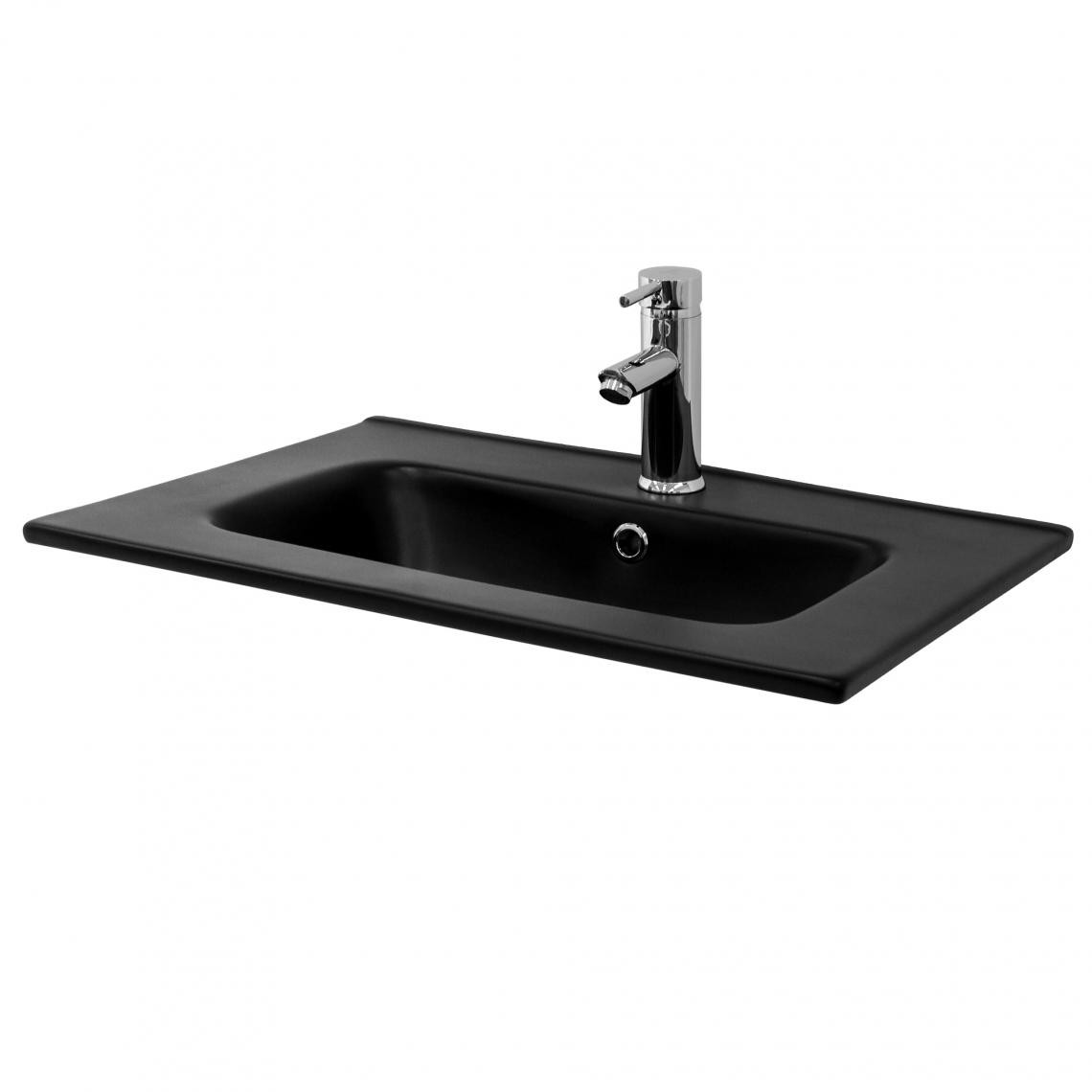 ML design modern living - Lavabo éncastre en céramique noir mat vasque á poser rectangulaire 610x165x460mm - Lavabo