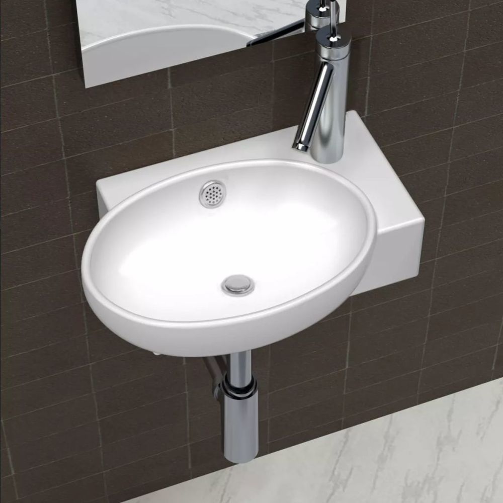 Vidaxl - Vasque de salle de bains céramique blanc avec trou de trop-plein | Blanc - Lavabo