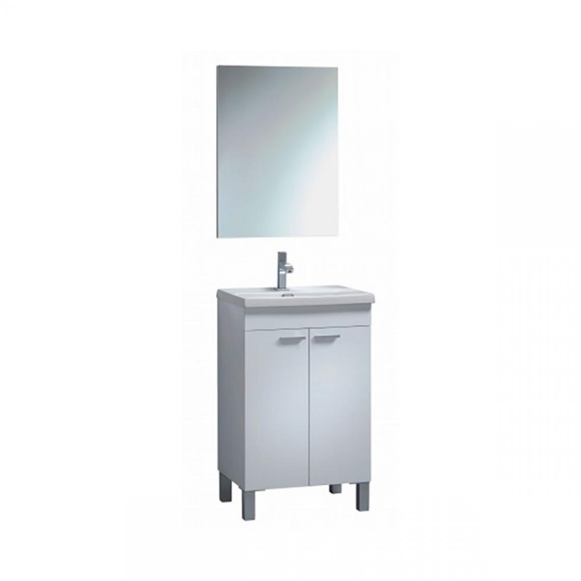 Pegane - Meuble sous-vasque Suspendue avec 2 portes + miroir coloris blanc laqué brillant - 64 x 80 x 45 cm -PEGANE- - Vasque