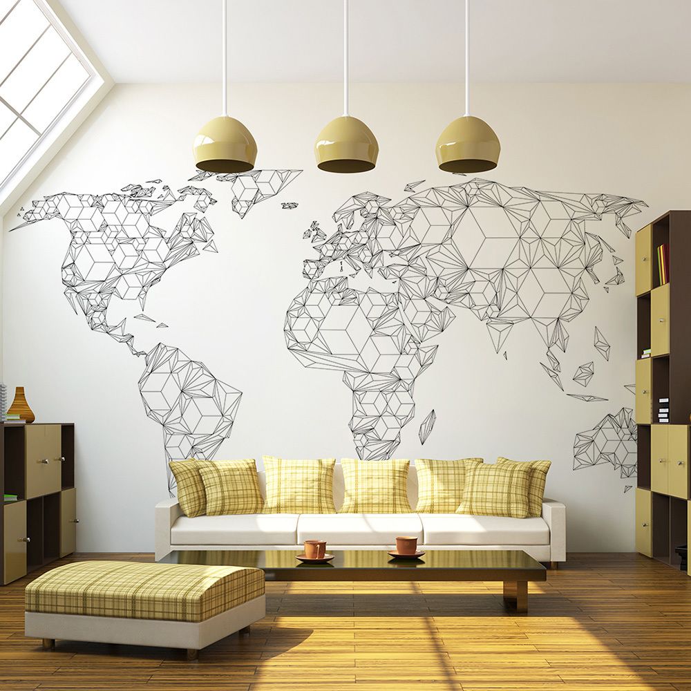Bimago - Papier peint - Map of the World - white solids - Décoration, image, art | Carte du monde | - Papier peint