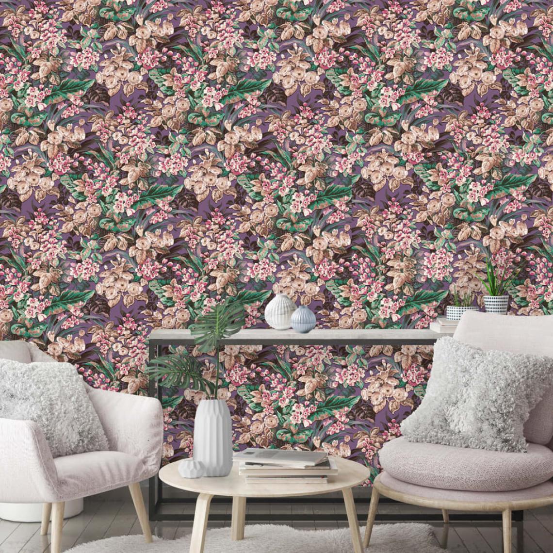 Dutch Wallcoverings - DUTCH WALLCOVERINGS Papier peint floral Violet - Papier peint