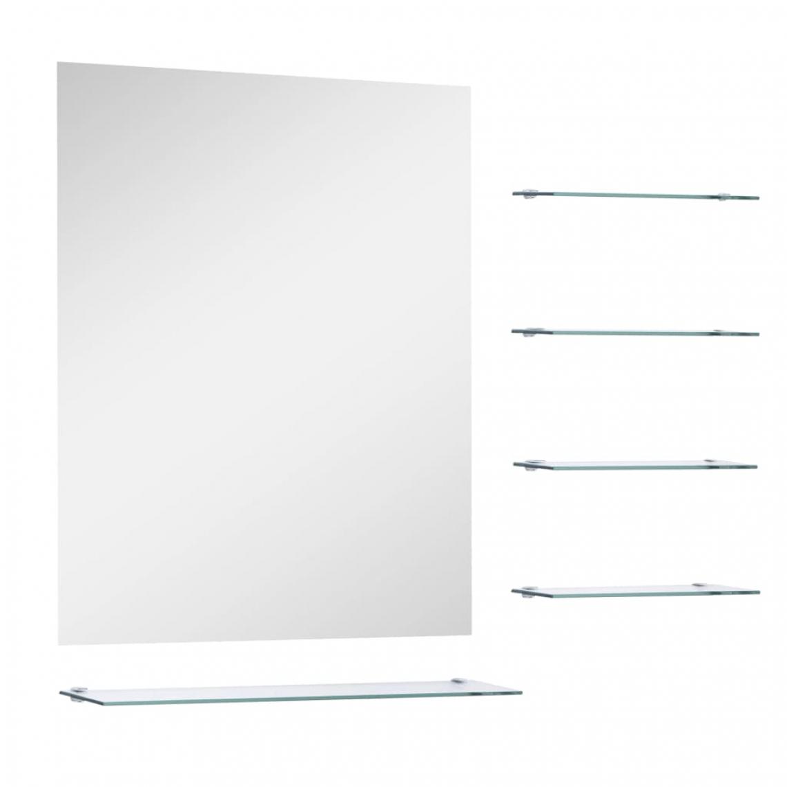 Icaverne - Icaverne - Miroirs ensemble Miroir mural avec 5 étagères Argenté 50 x 60 cm - Miroir de salle de bain