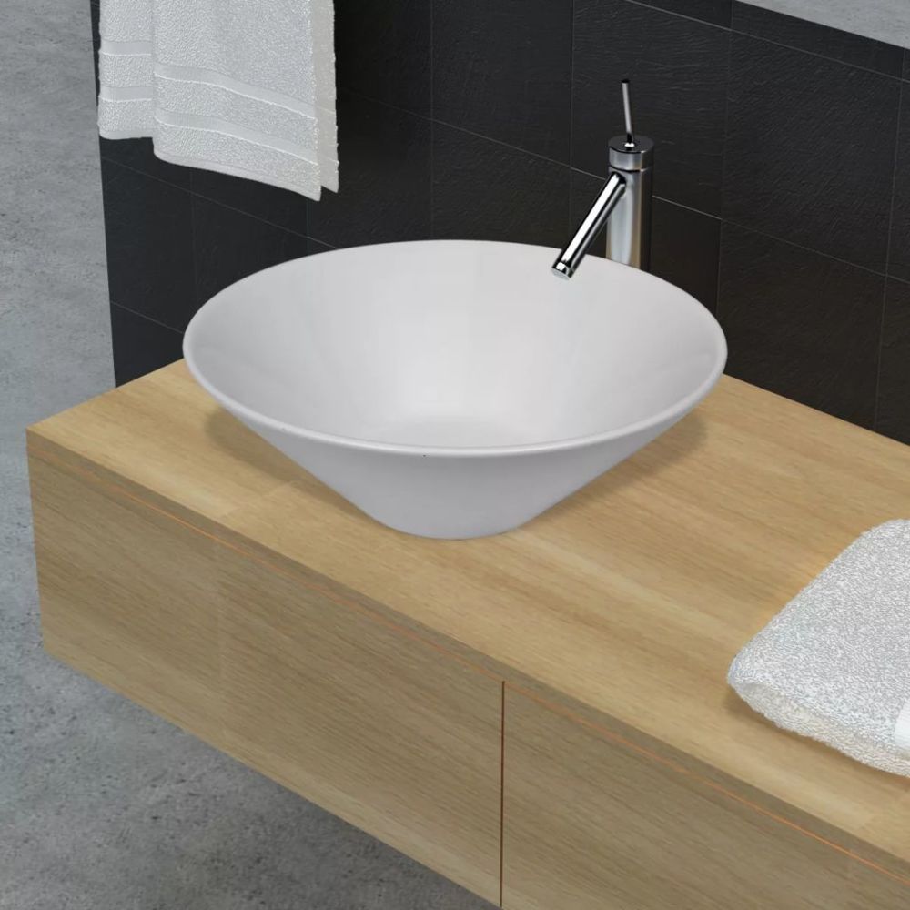 Vidaxl - Vasque de salle de bains céramique blanc forme de bol | Blanc - Lavabo