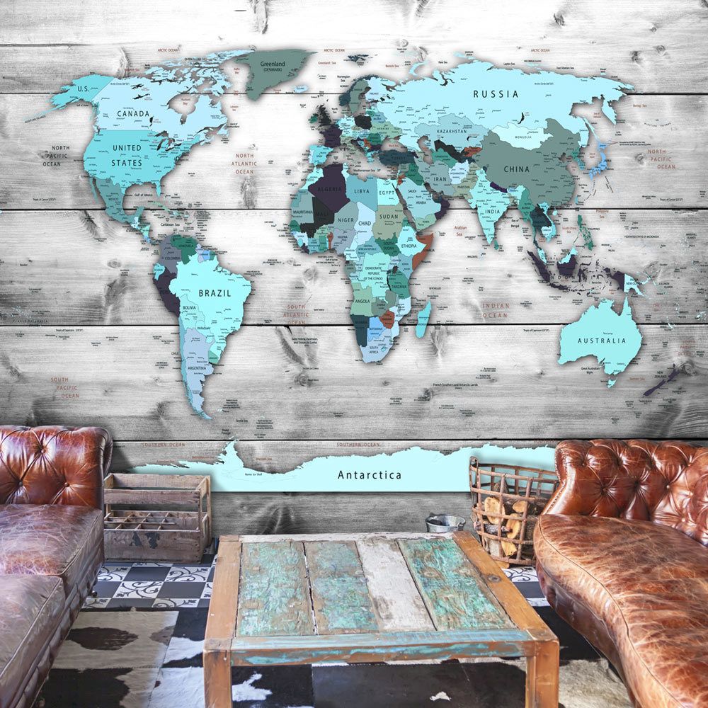Bimago - Papier peint - World Map: Blue Continents - Décoration, image, art | Carte du monde | - Papier peint