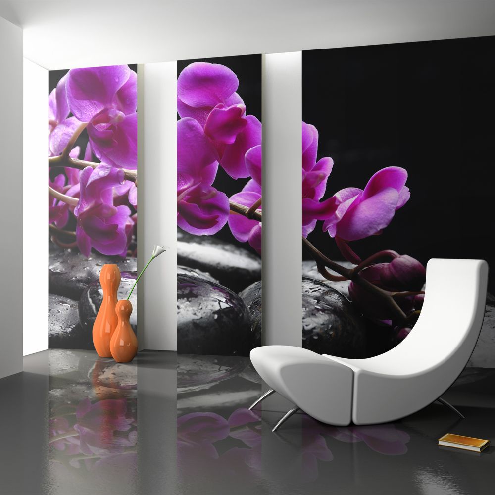 marque generique - 400x309 Papier peint Orchidées Fleurs Admirable Moment de détente : orchidée et pierres zen - Papier peint