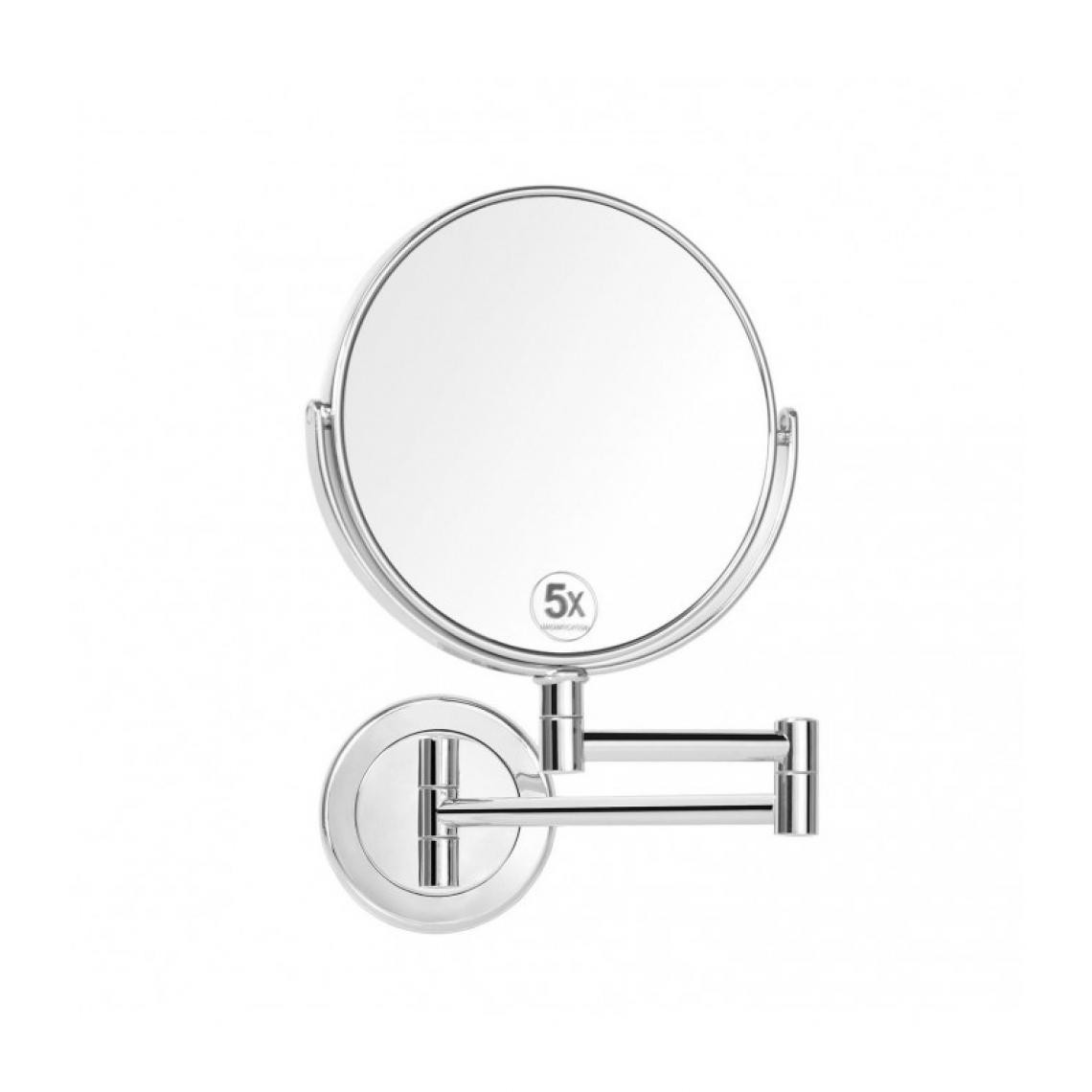 Wadiga - Miroir Grossissant Double Face Rond (x5) sur Bras Extensible - Miroir de salle de bain