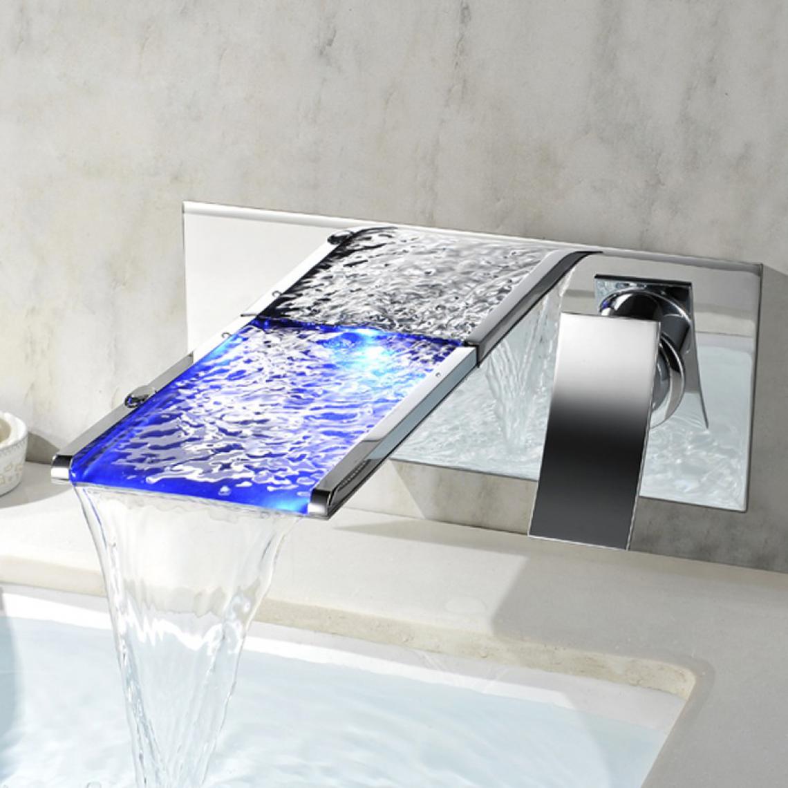 Kroos - Robinet lavabo mural LED sophistiqué en chromé poli - Robinet de lavabo