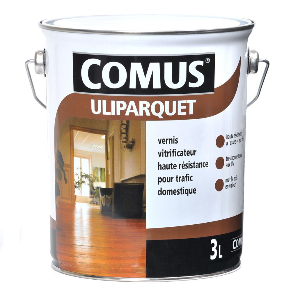 Comus - ULIPARQUET SATIN incolore 0,75L - Vernis vitrificateur haute résistance pour trafic domestique - COMUS - Produit de réparation pour parquet