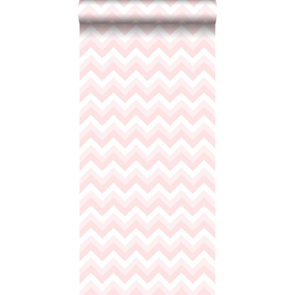 ESTAhome - ESTAhome papier peint chevrons rose clair et blanc - 128857 - 53 cm x 10.05 m - Papier peint