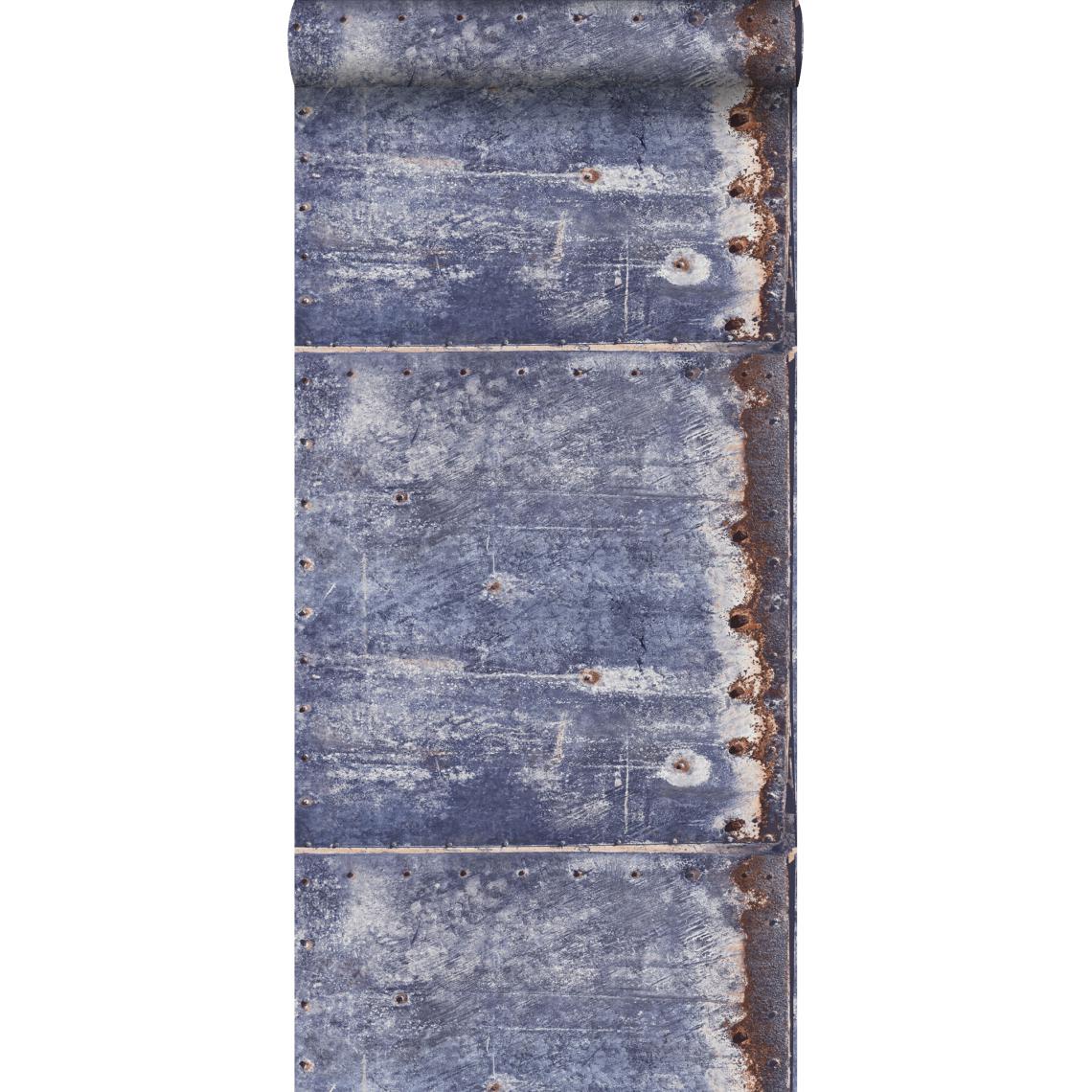 ESTAhome - ESTAhome papier peint plaques métalliques bleu et marron - 138219 - 53 cm x 10,05 m - Papier peint