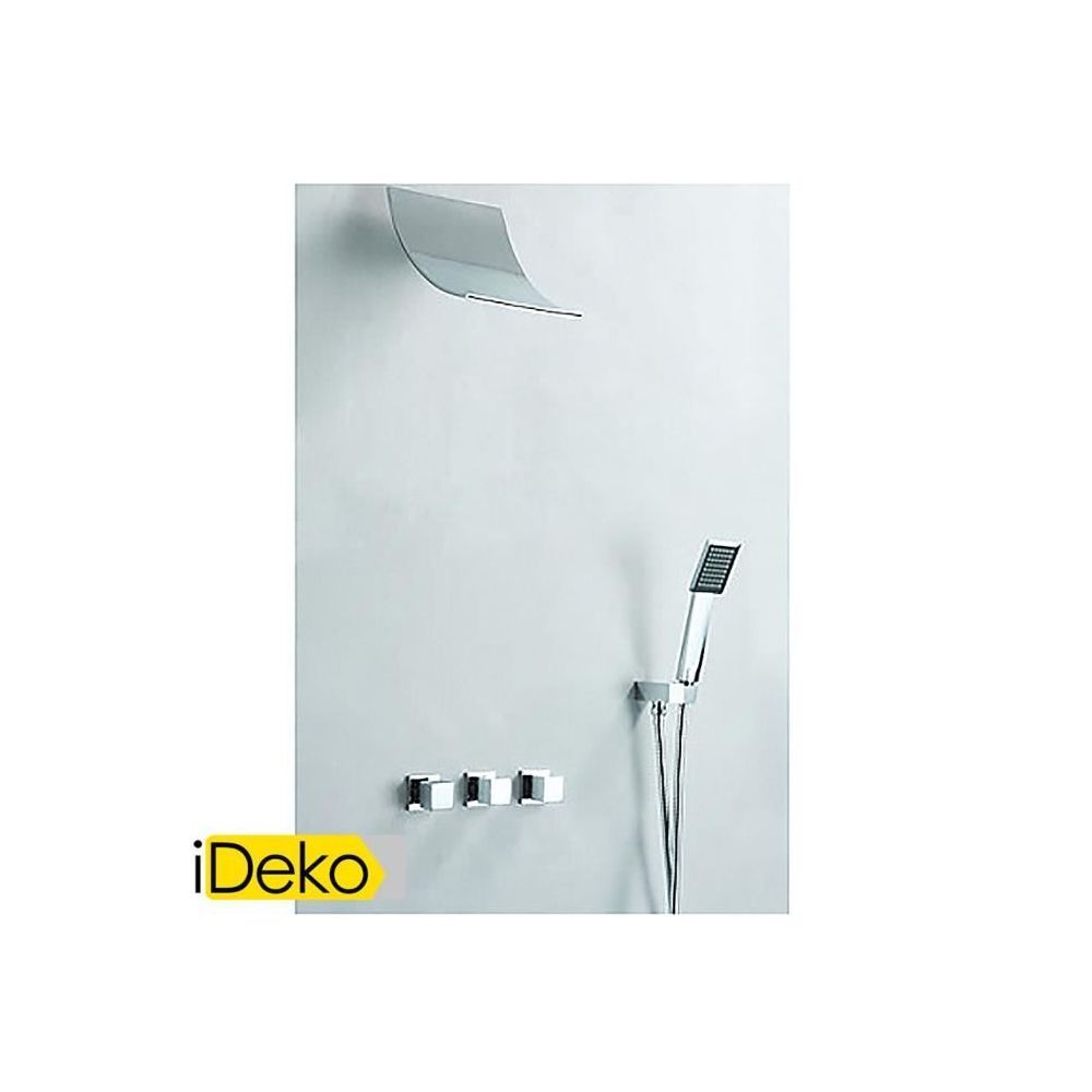 Ideko - iDeko® Mitigeur robinet de douche contemporain avec pommeau de douche + douche à main carré - Colonne de douche