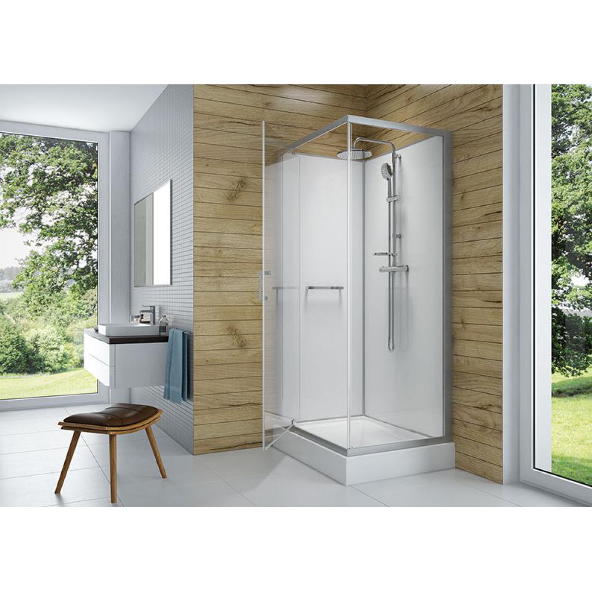 Leda - Leda - Cabine de douche carré 800x800 mm porte pivotante verre transparent avantage fond blanc - KARA - Cabine de douche