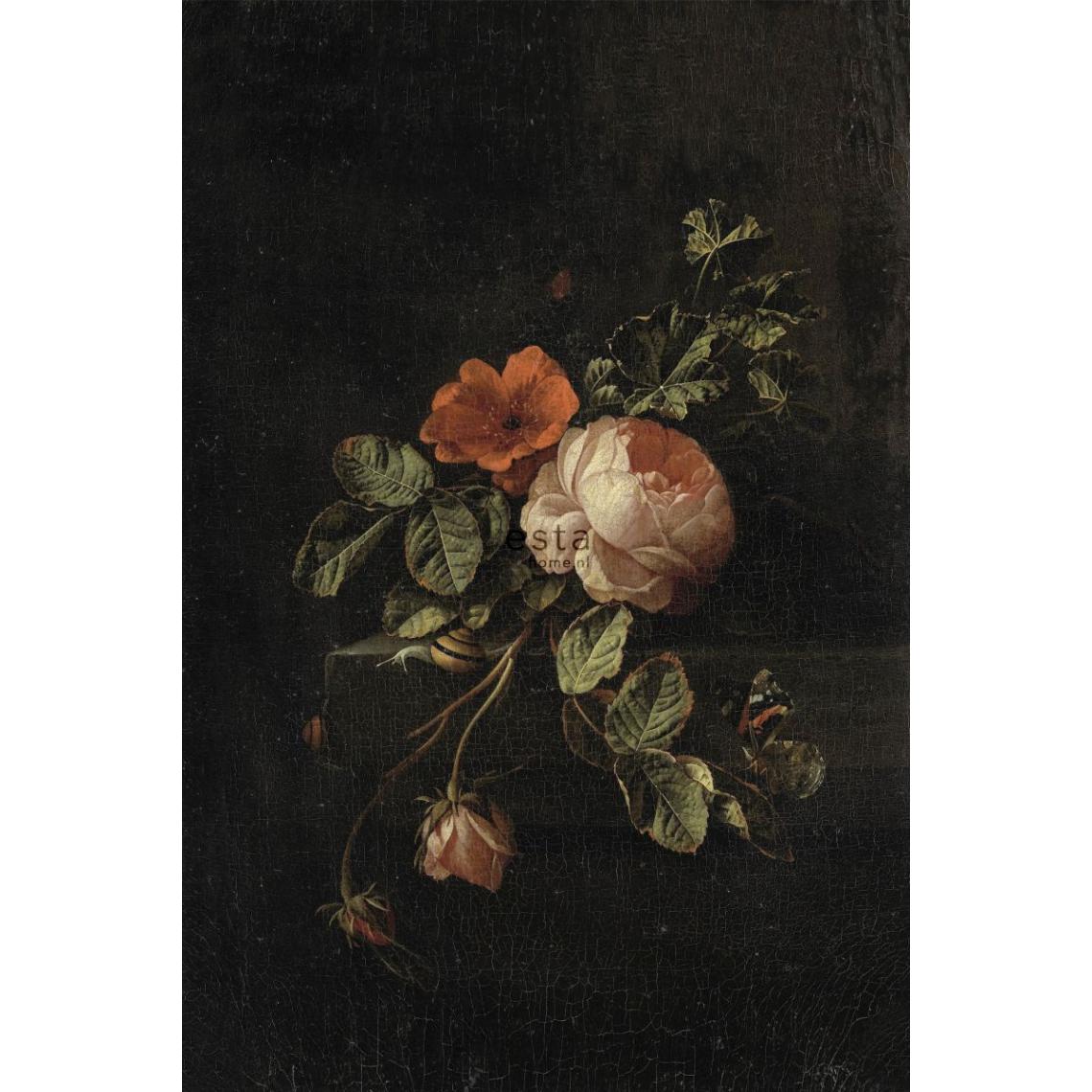 ESTAhome - ESTAhome papier peint panoramique nature morte de fleurs rouge foncé et noir - 158884 - 1.86 x 2.79 m - Papier peint
