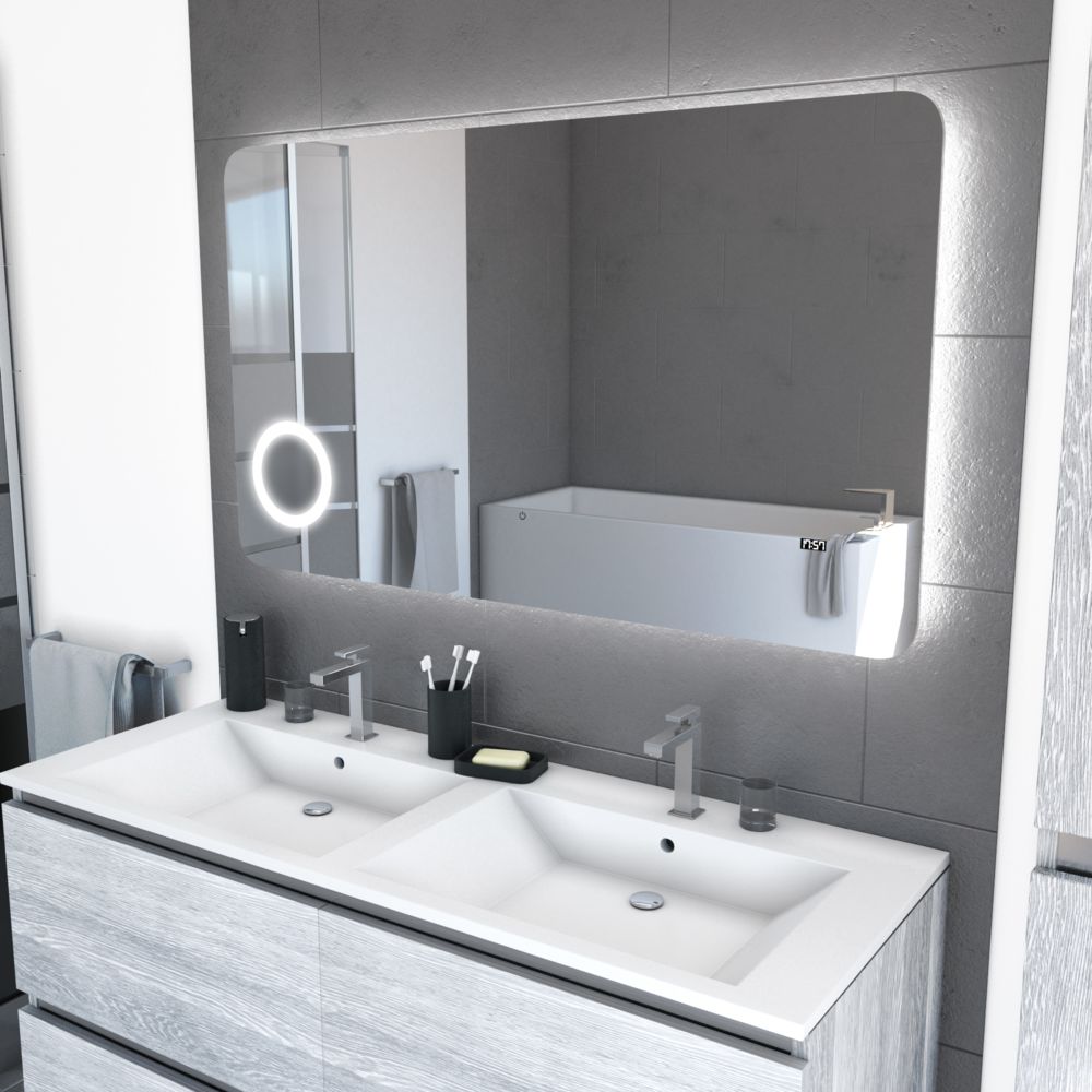 Aurlane - Miroir salle de bain LED auto-éclairant 120x70cm - ATMOSPHERE PLUS 120 - Miroir de salle de bain