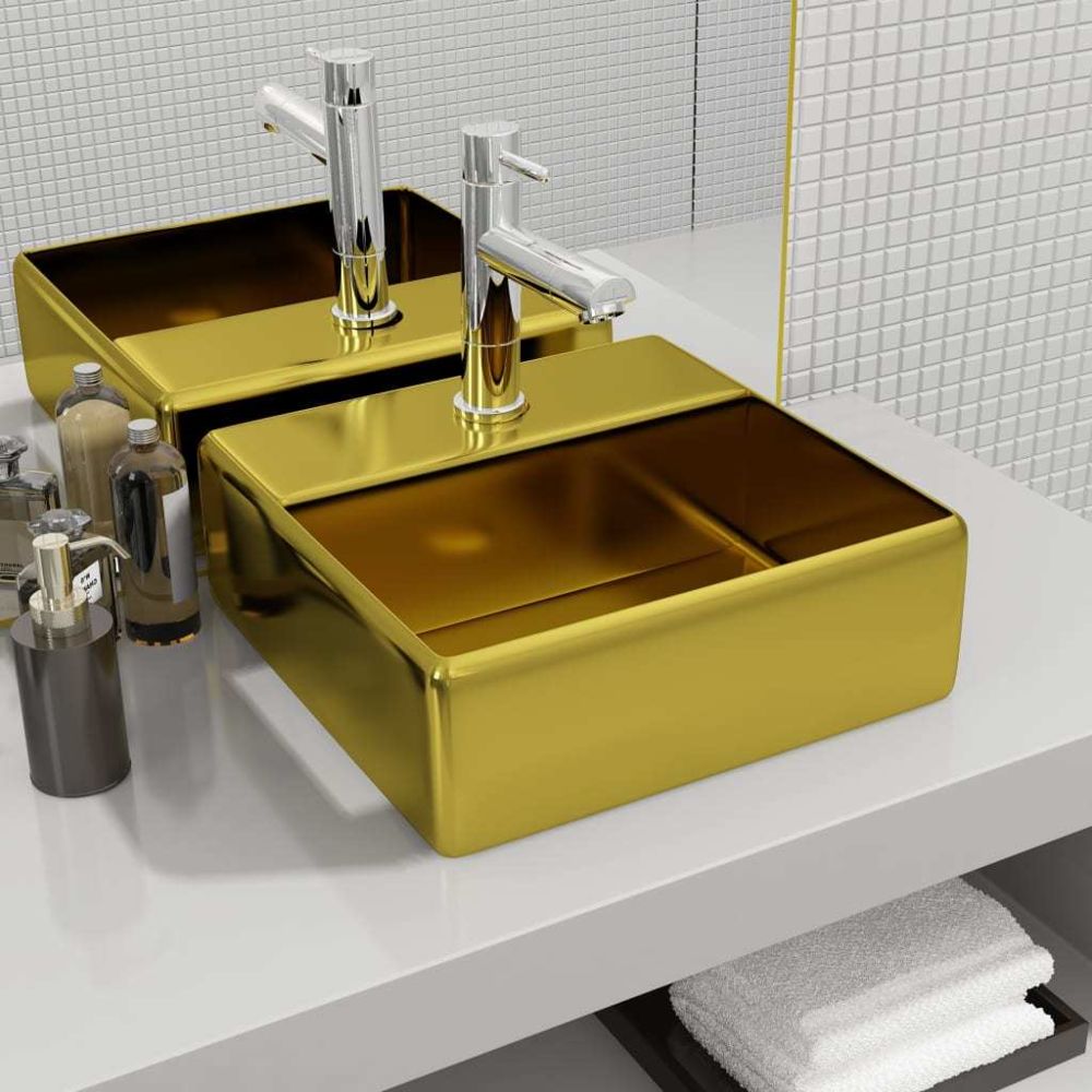 marque generique - Moderne Éviers & lavabos reference Rome Lavabo avec trou pour robinet 38 x 30 x 11,5 cm Céramique Doré - Lavabo