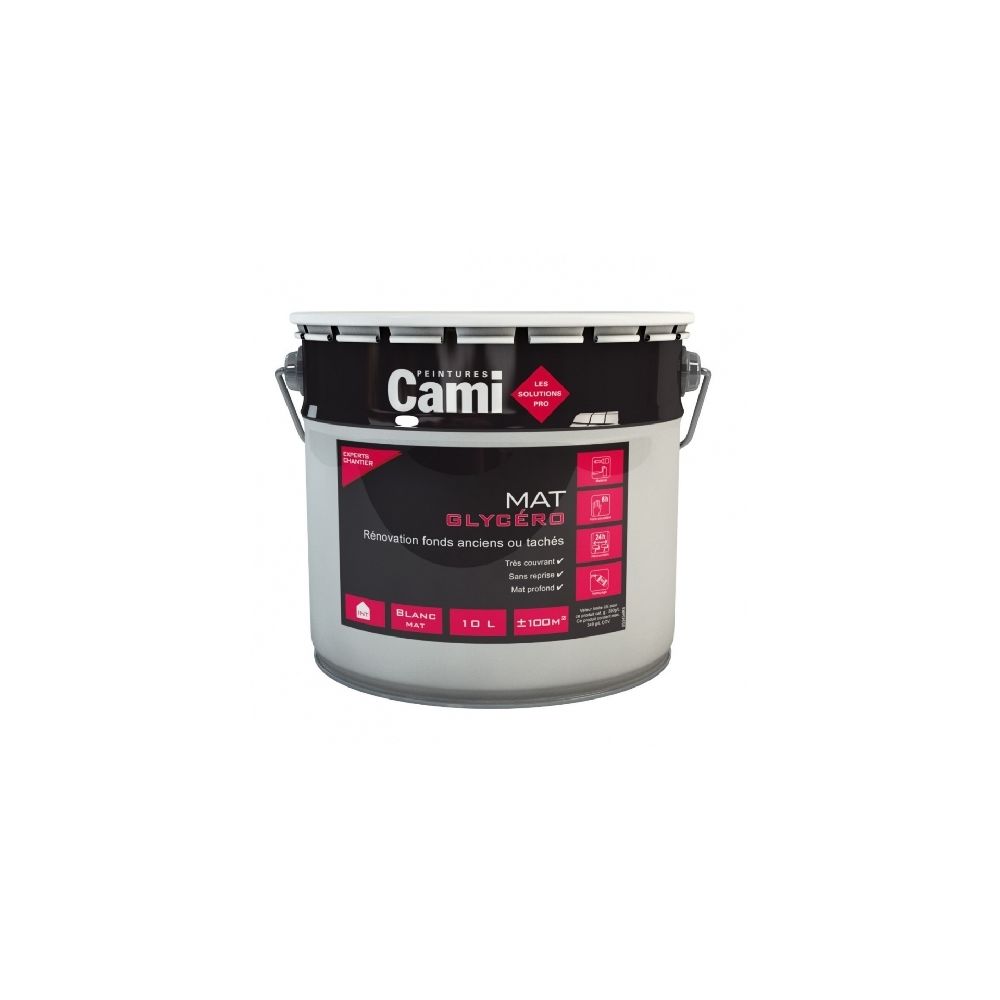 Cami - CAMI MAT GLYCERO BLANC 10L -Peinture isolante, Masque les tâches (humidité, noir de fumée...)- CAMI - Peinture intérieure
