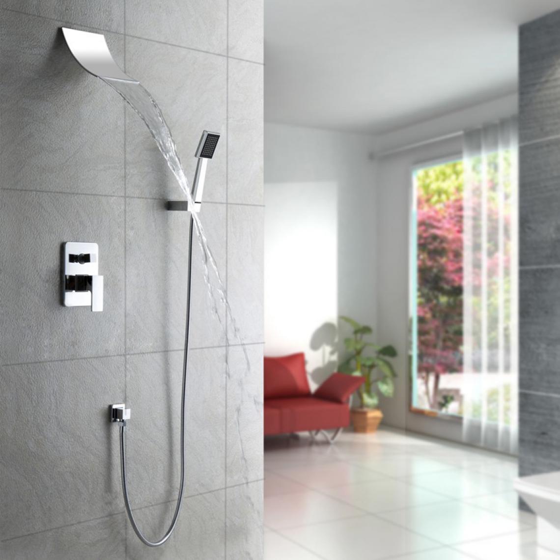 Kroos - Pack douche à encastré effet cascade et finition en chromé avec douchette - Mitigeur douche