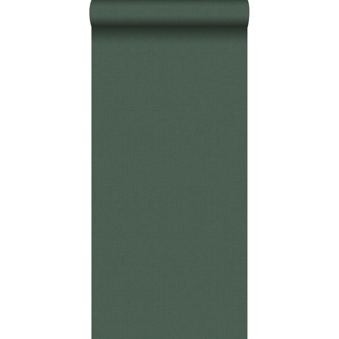 ESTAhome - ESTAhome papier peint effet lin vert foncé - 148748 - 0.53 x 10.05 m - Papier peint