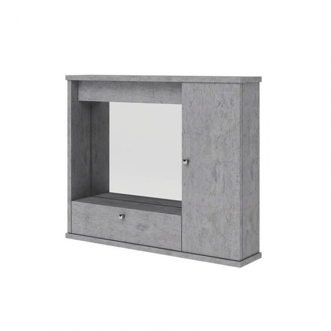 Webmarketpoint - Miroir de salle de bain gris béton meuble moderne mobile 1 porte avec abattant h.61x73x14 - Miroir de salle de bain