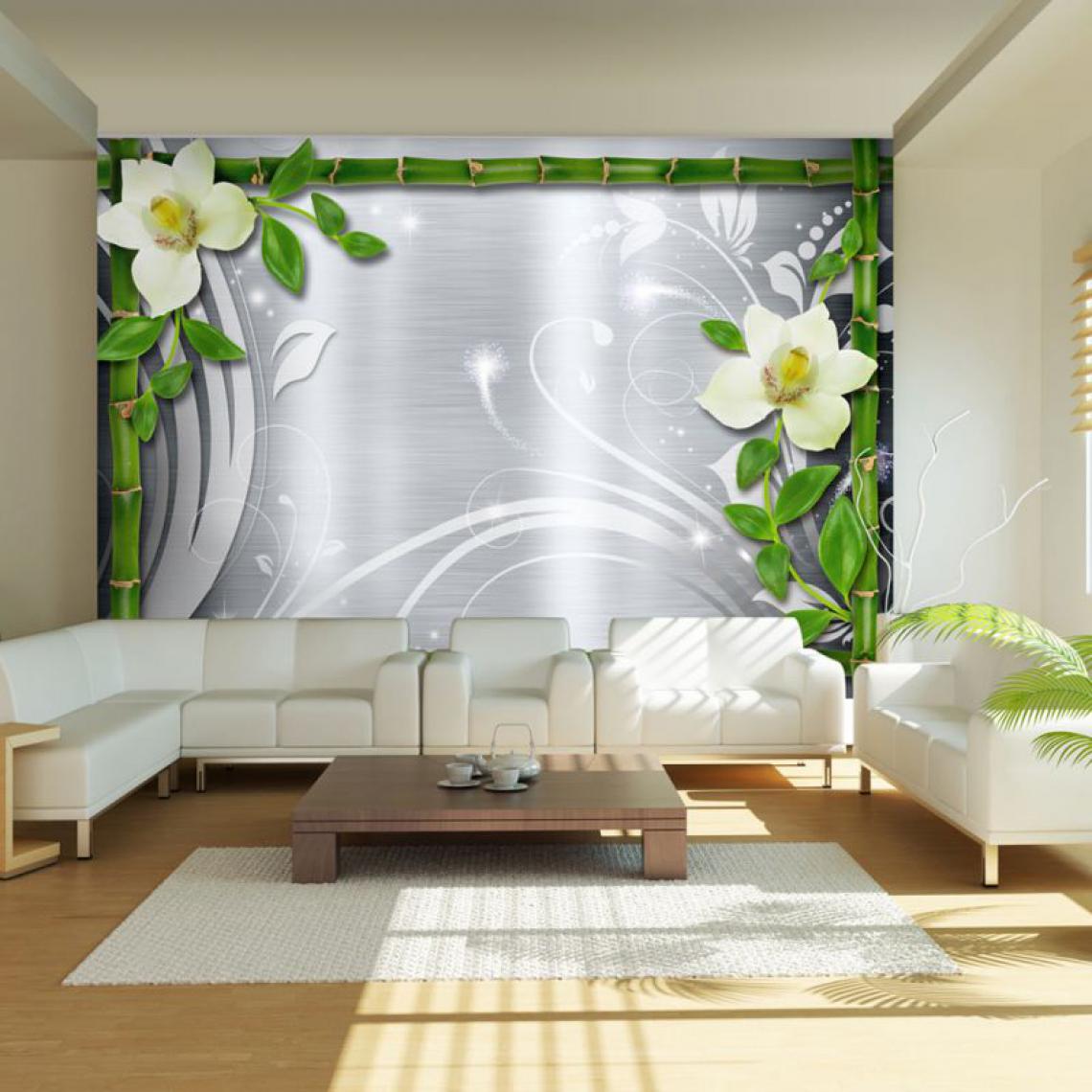 Artgeist - Papier peint - Bamboo and two orchids .Taille : 100x70 - Papier peint