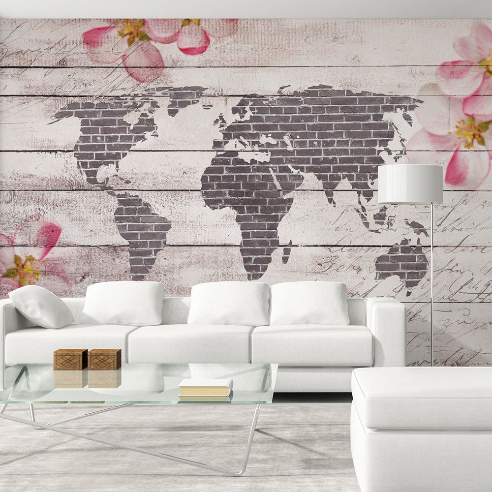 Bimago - Papier peint - Romantic World - Décoration, image, art | Carte du monde | - Papier peint