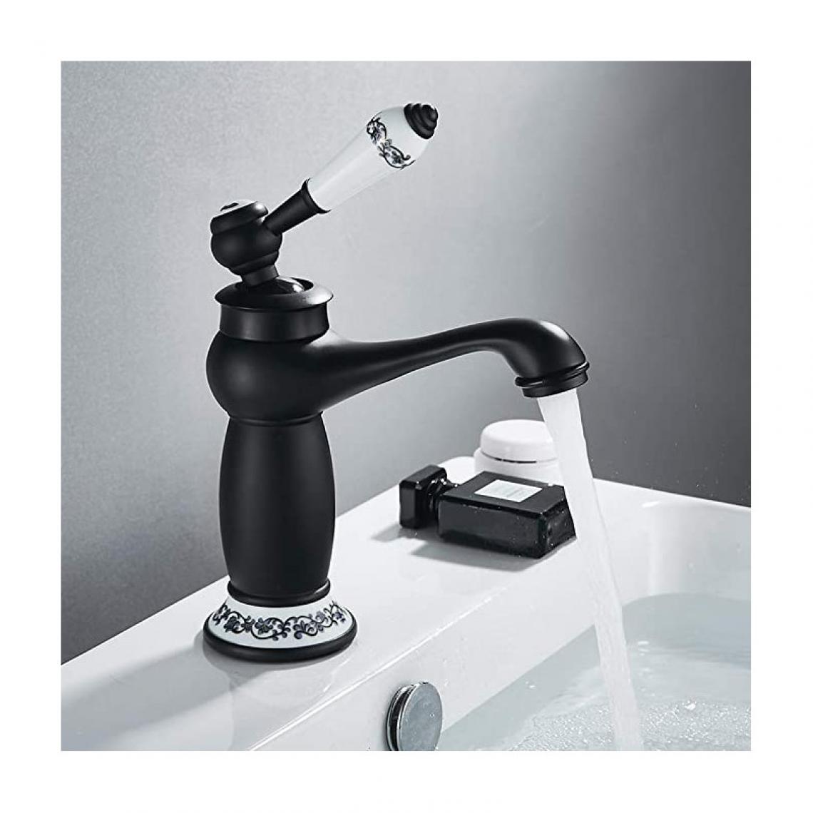 Bagnoclic - Mélangeur de lavabo de salle de bain noir avec détails en céramique vintage - Robinet de lavabo