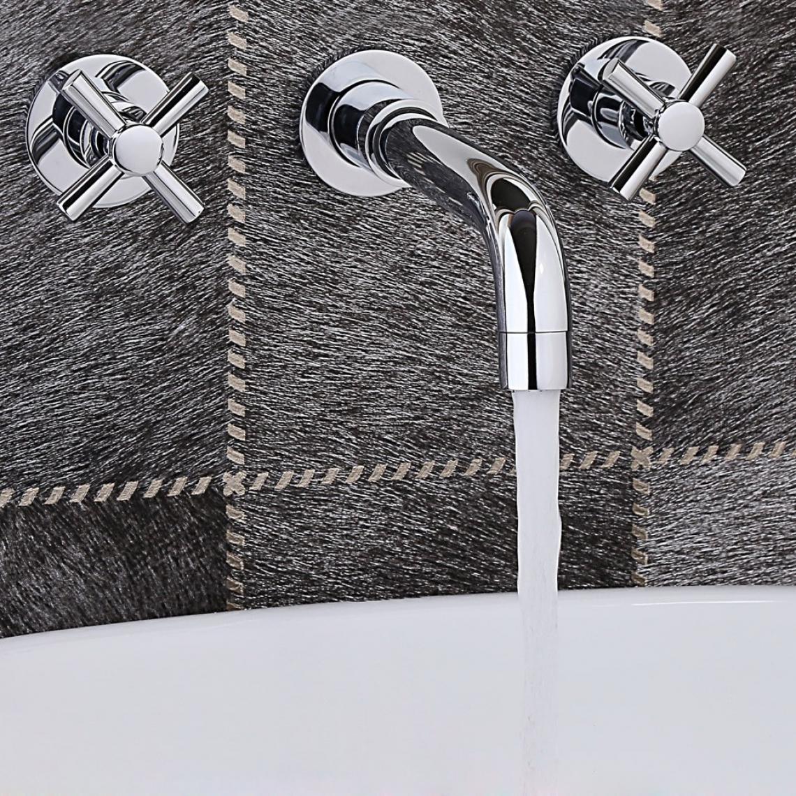 Kroos - Robinet lavabo mural contemporain à deux poignées en laiton solide et chromé poli - Robinet de lavabo